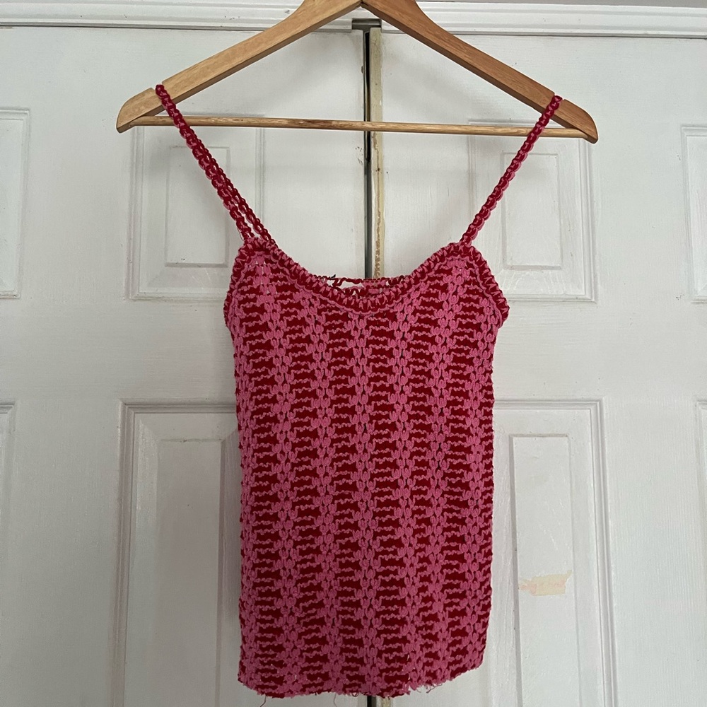 Woven Spaghetti Strap Tank Top in Raspberry Pink